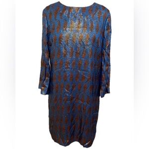 Tory Burch Silk Cocktail Evening Party Dress Blue & Gold Print 14